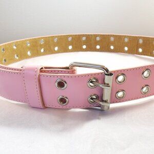 Pink Leather Italian Style Belt with Silver Buckle